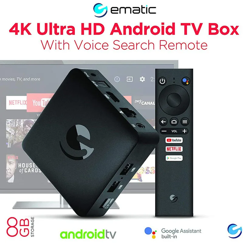 Ematic 4k Ultra Hd Android Tv Box Con Chromecast Integrado + Netflix
