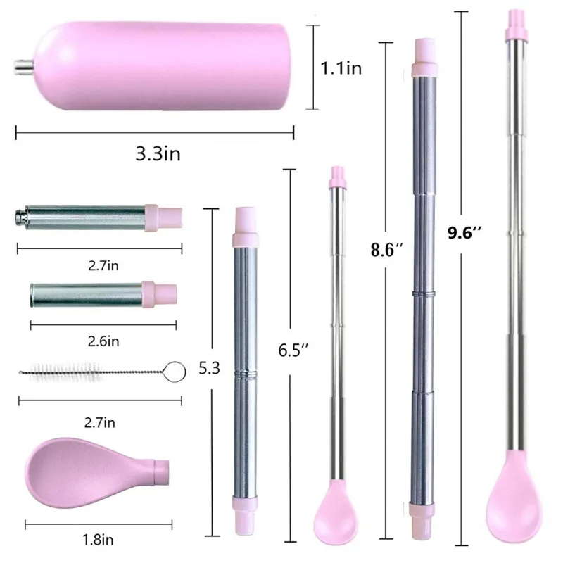 Соломы 2-в-1 Нержавеющая сталь складной выдвижной Портативный многоразовые соломы и ложка набор вечерние бар напиток соломенная ложка