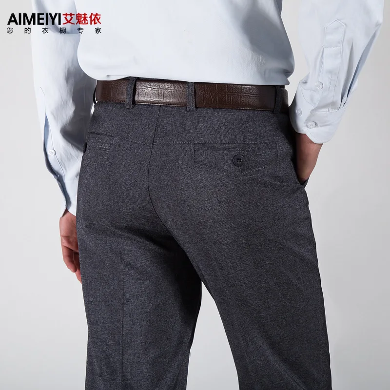 Мужские повседневные штаны, для фитнеса, прямые, из полиэстера, длинные брюки размера плюс, весна-осень, серые, деловые, официальные, для папы, слаксы