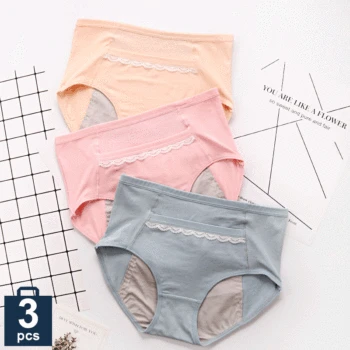 

New Period Pants Panties women Physiological Pant High Quality Soft Comfortable Sexy lace Cotton Lingerie 3 pieces in a pack