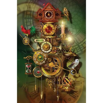 Tanie 5D Obraz Diamentowy DIY Zegar Retro 3D Diament Haft Cross-stitch Plac Wzór Home Decoration
