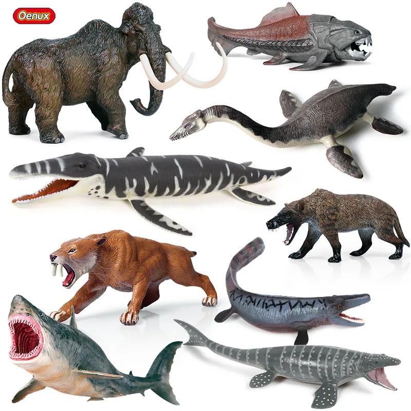 

Oenux Prehistoric Savage Megalodon Dunkleosteus Mosasaurus Action Figures Plesiosaur Mammoth Animals Model Collection Kids Toy