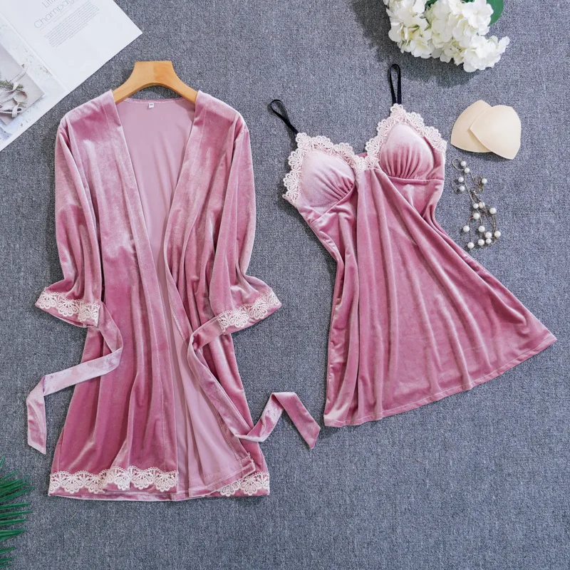 Сексуальный женский велюровый ночной халат на бретелях, топ, пижама, зимний комплект из двух частей, одежда для сна, Повседневная Домашняя одежда, ночное кимоно, банное платье