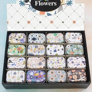 

Cartoon Flower Mini Tin Box Sealed Jar Packing Jewelry Candy Cans Coin Earrings Storage Container 32pcs