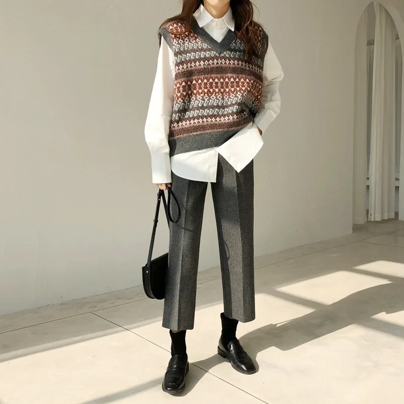 

Textured Herringbone Thick Suit Pants Autumn And Winter Loose-Fit Slimming Straight-leg Pants Woolen Casual Pants Female Grant