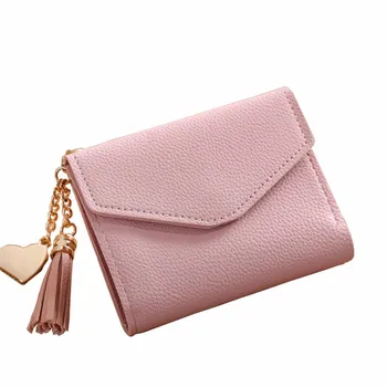 

2020 New PU Leather Trifold Tassel Pendant Purse Mini Small Short Wallet For Women