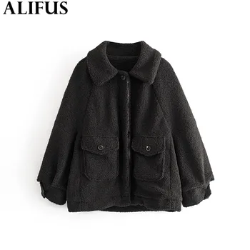 

Fashion Za Women Jackets 2019 Winter Casual Lamb Fur Coat Long Sleeve Turn-down Collar Loose Warm Jackets Female Ladies