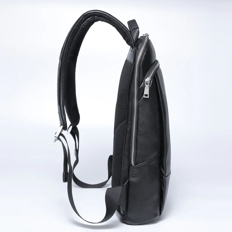 Leather Backpack Men Genuine Leather Natural Cowhide Business Travel Slim Laptop USB Charging Anti-Theft School Backpack