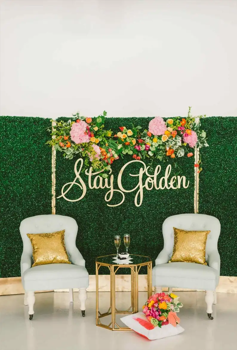 

Stay Golden Wood Wall Signs Boxwood Backdrop Custom name Wooden Decor Wedding Sign