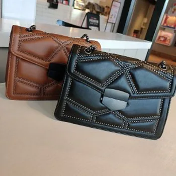 

Women Rivet Buckle Print Shoulder Bag Female PU Leather Chain Crossbody Bags for Women 2020 Luxury Handbags Women Bags Designer