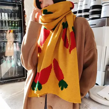 

Lady Thick Warm Knit Women Winter Scarf Wool Blends Yellow Green Solid Color Female Cashmere Tippet Scarves Wrap Shawl Blanket