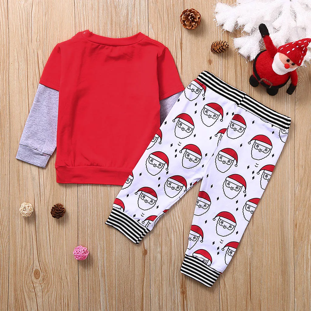 Комплект рождественской одежды для маленьких мальчиков и девочек, мягкий тренировочный костюм с принтом Санта Клауса, штаны, комплект из бутика