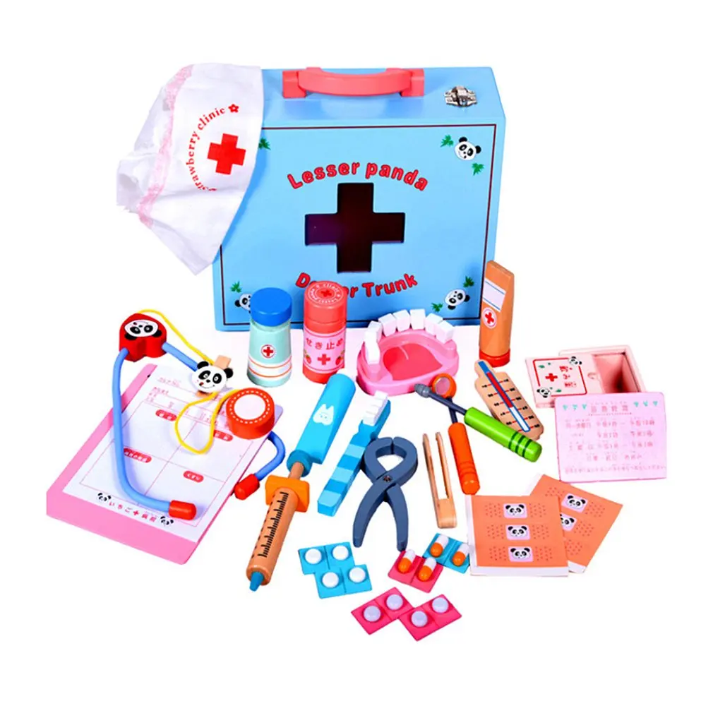 

Children'S Toys Simulation Hospital Little Girl Play House Gift Doctor Nurse Injection Toy Wooden Medicine Box