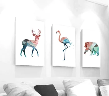 

Nordic Art Animal Bear Deer Red-Crowned Crane Minimalism Art Paintings Cartoon Nursery Posters For Living Room Decor Unframed