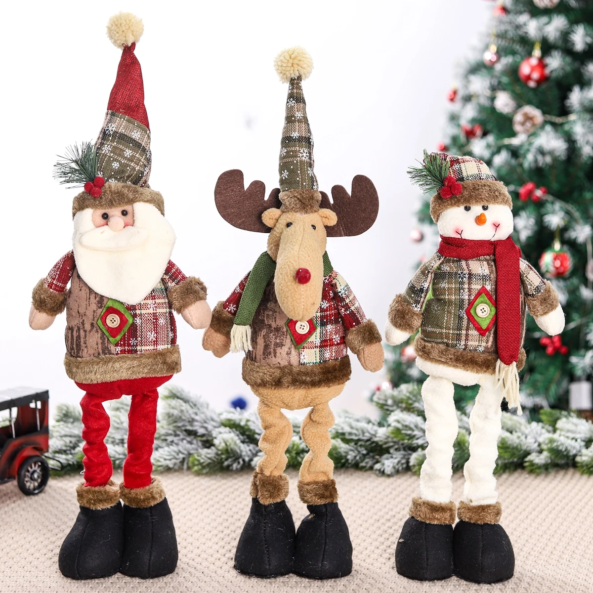 Christmas Decorations Plush Doll Santa Claus Christmas Ornaments Tree Decor Elk Snowman Plush Christmas Doll Decorations For Home Navidad Pendant Gift Kids