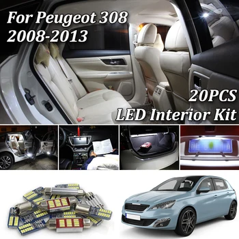 

20Pcs White Canbus LED Car Bulbs Interior Package Kit For 2008-2013 Peugeot 308 SW 16V BioFlex GTi HDi Accessories