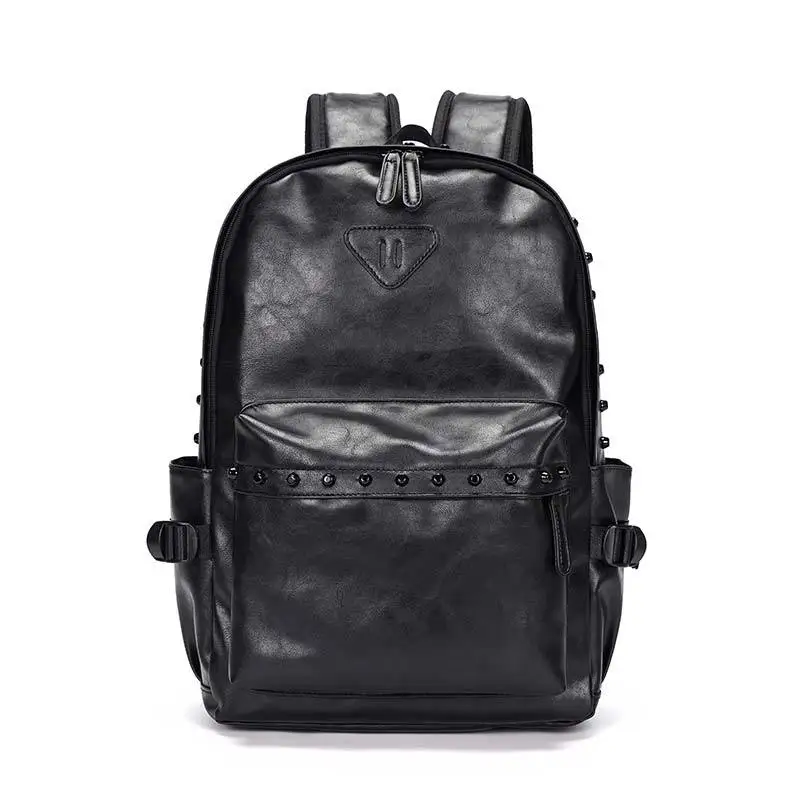 Men's Backpack For Men Black Leather rivet Backpack Man Fashion Design Bag Black Zipper Laptop Backpack Male High Quality