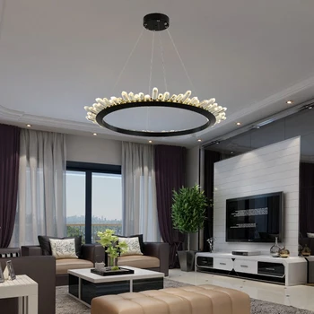 

Modern crystal chandelier lighting for bedroom dining living room black hanging lamp Iceberg design round led chandeliers