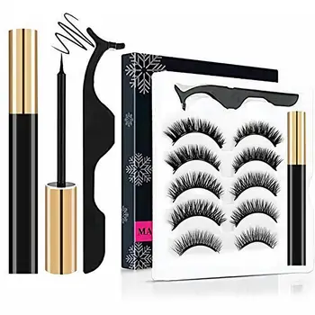 

5 Pairs Set 3D Magnetic Eyelash Eyeliner and Eyelashes Tweezer Kit With Reusable No Glue Faux Mink False Lashes