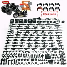 Oenux-figuras de soldados del ejército de policía de SWAT, 8 Uds., armas, bloques de construcción pequeños militares, MOC, juguete para niños, regalo