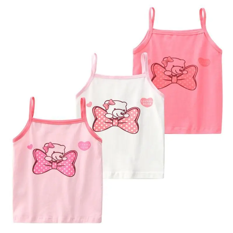 3pcs/Lot Baby Undershirt Girls Tank Tops Cartoon Cotton T-Shirt  Underwear 2-10Years