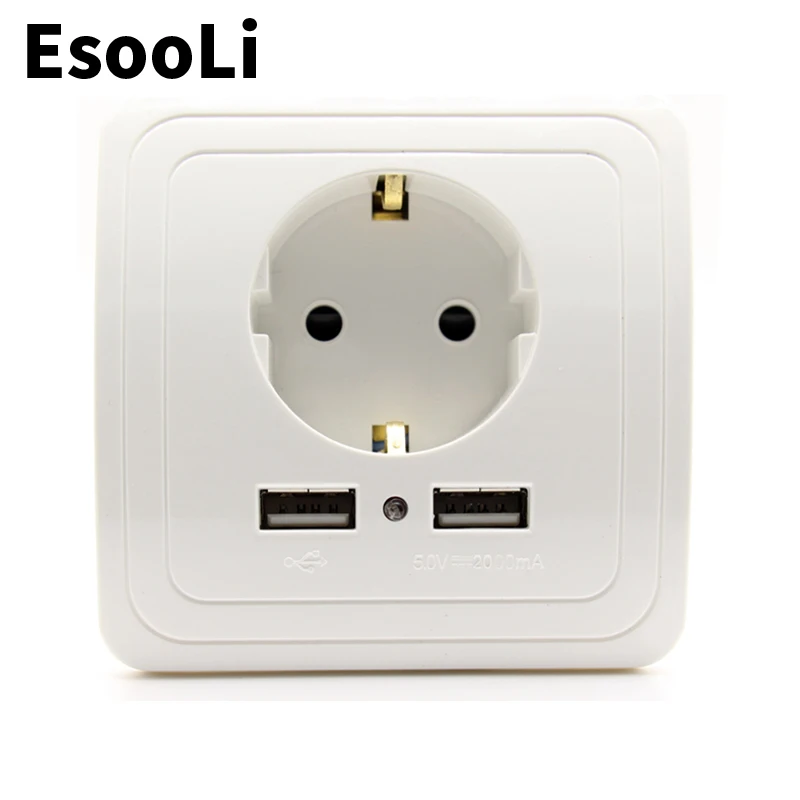 Настенное зарядное устройство EsooLi с двумя USB портами 2 А|Электрические розетки| |