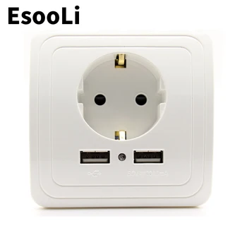

EsooLi White Smart Home Dual USB Port Wall Charger Adapter Charging 2A Wall Charger Adapter EU Plug Socket Power Outlet PC Panel