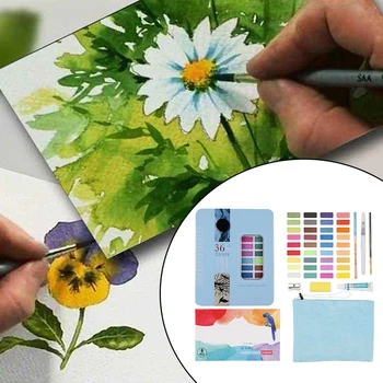 

36/48 Colors School Beginner Portable Pigment Artist Drawing For Kids With Brush Art Supplies Adults Solid Watercolor Paint Set