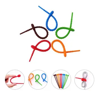 

50pcs Colorful Silicone Ties Bag Clip Reusable Rubber Twist Tie Food Bag Packaging Beam Mouth Cable Wire Tie with Hanging Hole
