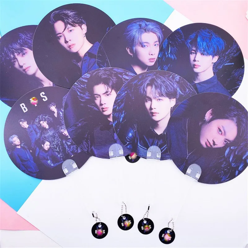 

8 pcs/lot KPOP Boys Round fan MAP OF THE SOUL 7 JIN JIMIN JHOPE JUNGKOOK RM V SUGA Double-sided printing portable hand fan toy