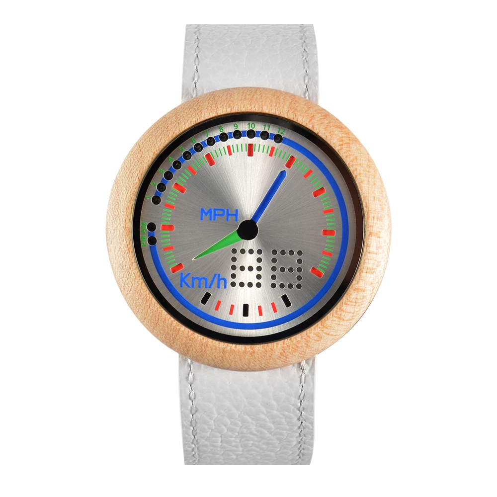 Creative Led Watch Men Wooden Watches Speedometer Digital Dial Leather Wristwatches Male Dot Matrix Gifts for Boys Girls Ulzzang