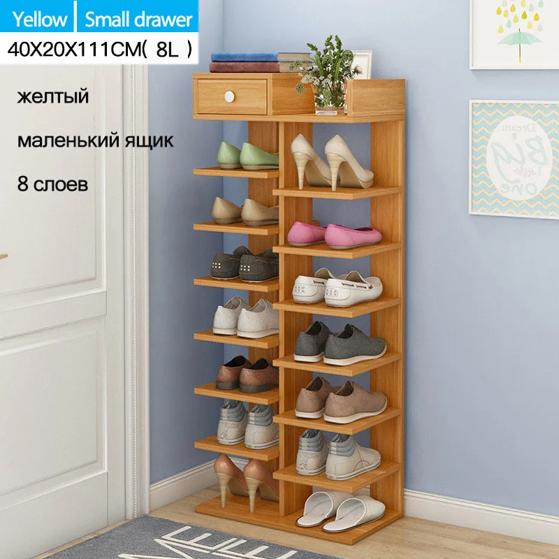 Двухрядный шкаф для обуви из нетканого дерева, простой стеллаж для обуви, съемный органайзер для хранения обуви, Минималистичная мебель с выдвижными ящиками - Цвет: A Yellow 8L