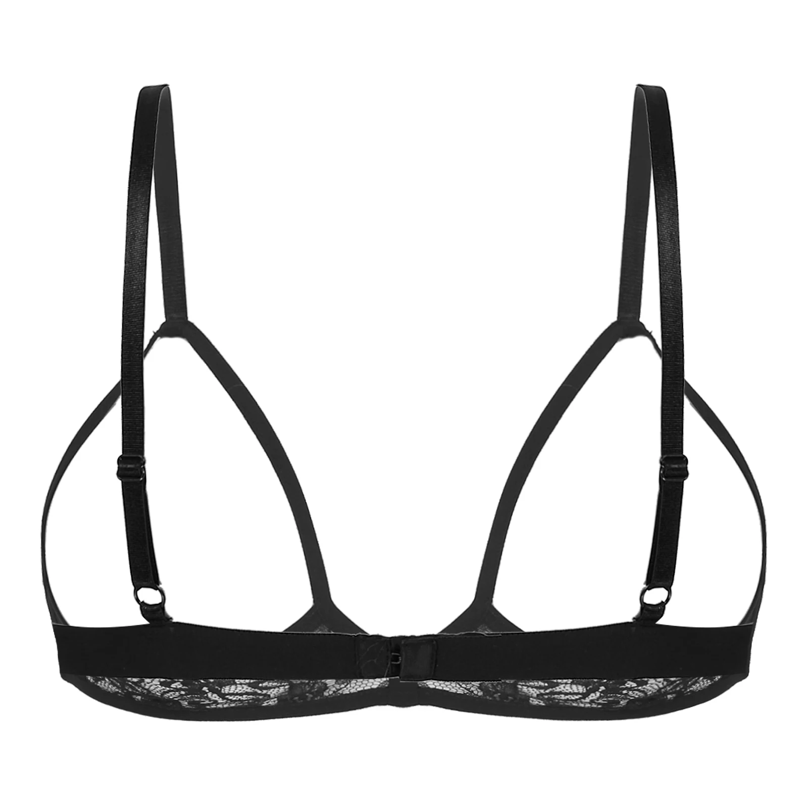 Women Lace Bra Tops Hollow Out Wireless Sexy Half Cup Open Nipples Bra Lingerie Adjustable Straps Unlined Nightwear Bralette