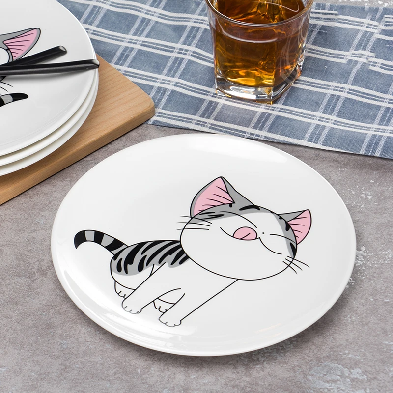 Cute cat Cartoon Dessert Spaghetti plate Ceramic soup plate steak fruit dish Child dishes Porcelain Tableware Platter China