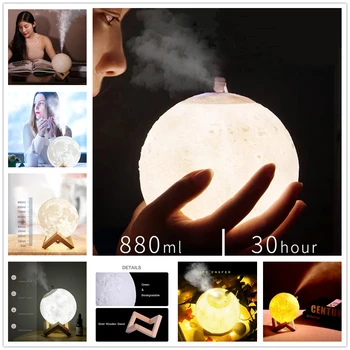 

HANCHAN 880ml Moon Aroma Humidifier Diffuser Home Car Office Air Purifier Ultrasonic Mist Humidifier Aromatherapy Essential Oil