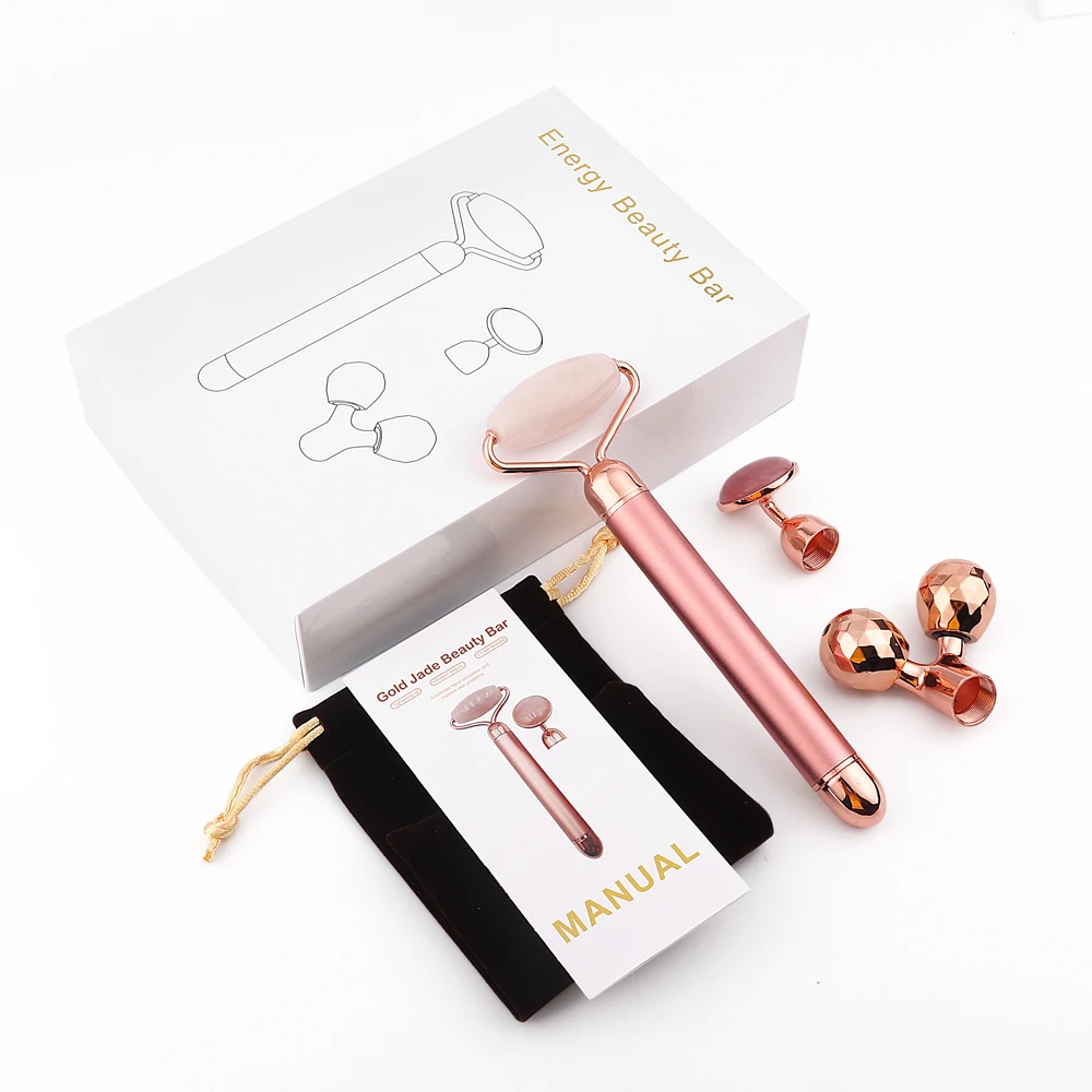Set. Vibrating Jade-Roller Facial-Massager Electric Skin-Tighten Firming for And 3-In-1