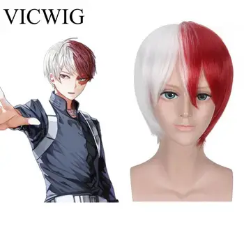 

My Hero Academia Cosplay Wig Boku no Hiro Akademia Shoto Todoroki Shouto Red and White Anime Short Halloween Synthetic Hair