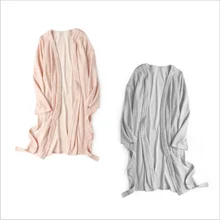 Осенний мужской повседневный простой халат, мужской халат из хлопка, парные халаты с v-образным вырезом, мужские халаты с длинным рукавом и поясом