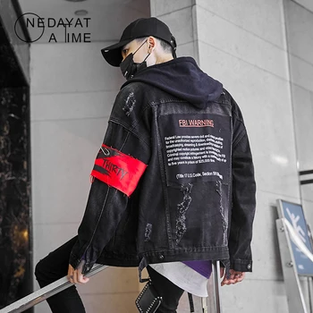 

Men Black Ripped Hole Destroyed Denim Jackets Sleeve Tie Dye Casual Jeans Jacket Coats Hip Hop Streetwear Mens Punk Rock Outwear