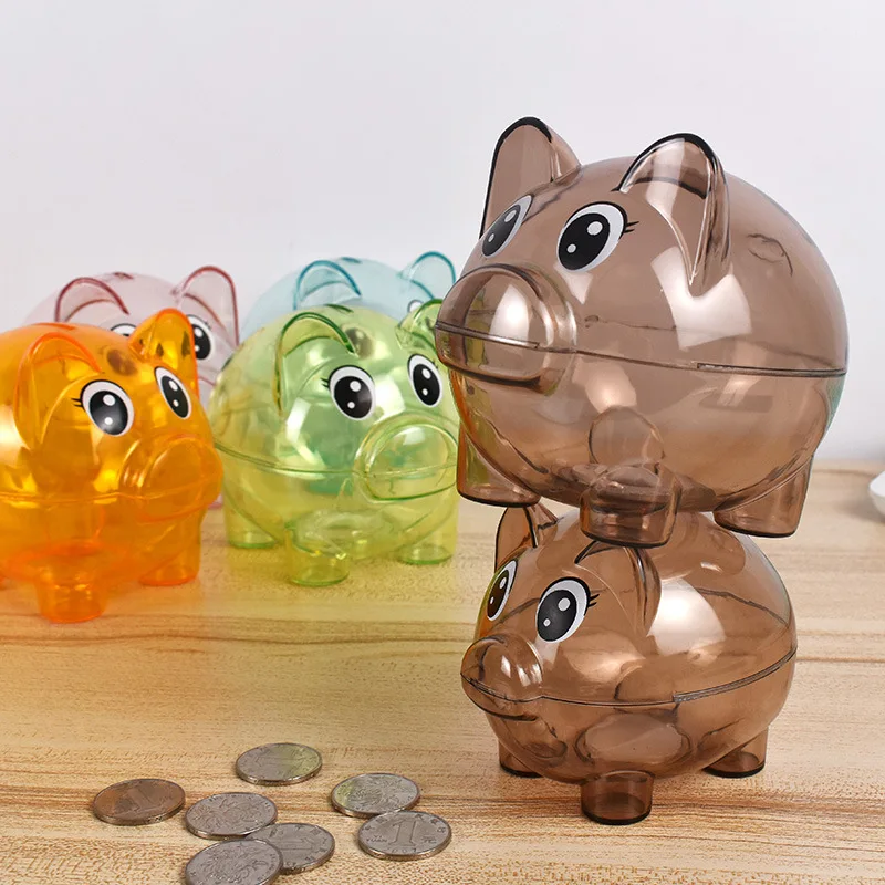 New Cute Plastic Money Box Transparent Box Children Toy Box Cartoon Pig Shaped Birthday Gift Coin Storage Box