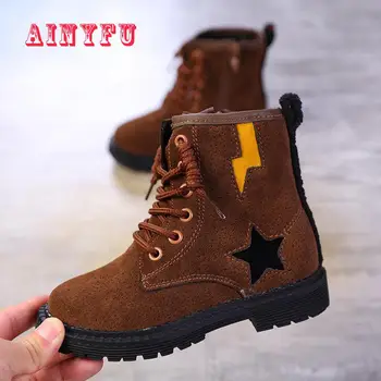 

Autumn Winter Leather Cotton Shoes Fashion Warm Children Boots Girls Ankle Non-slip Boots Kids Princess Shoes Size 27-37 B221