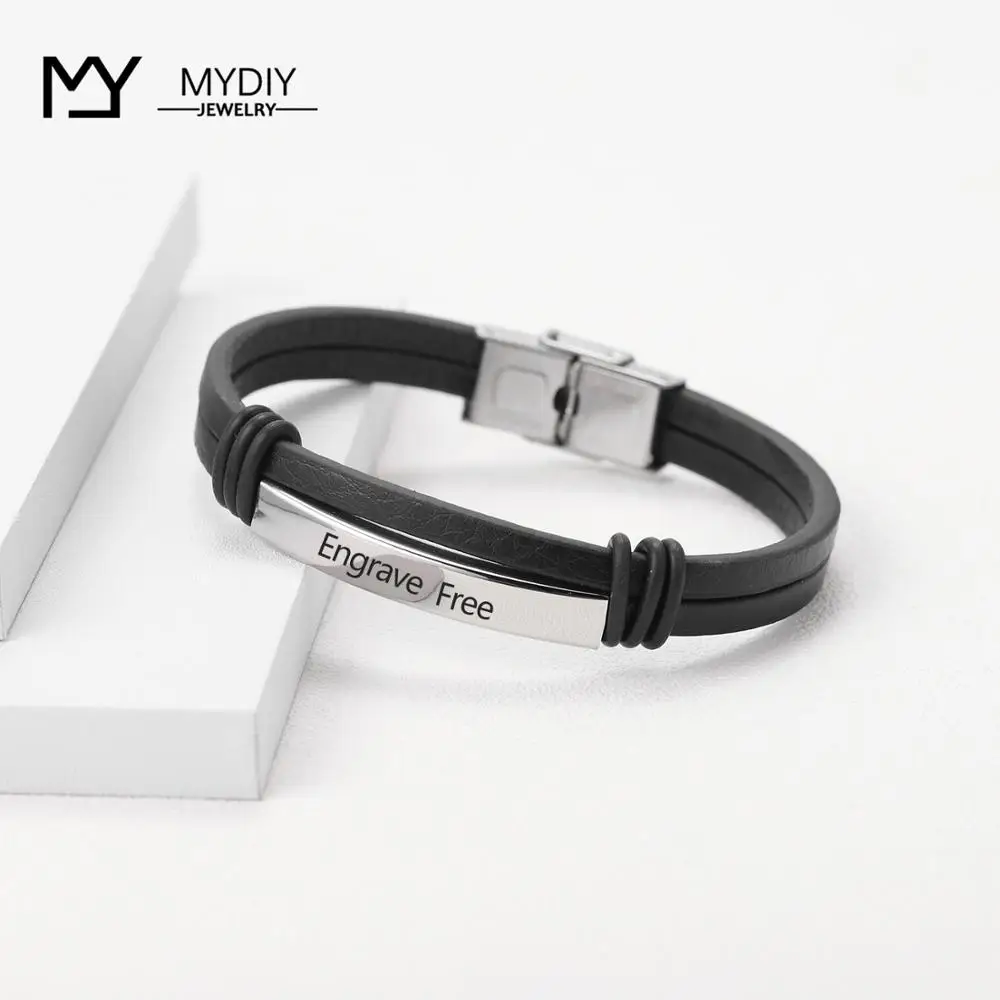 

Customized name Fashion Multiple Layers Engrave Name Bracelet For Men DIY Vintage Leather Bracelets & Bangle Male Jewelry