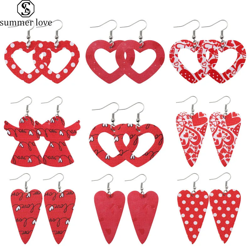 Женские серьги из искусственной кожи Lucky Red Heart Angel милые ажурные подвески в форме