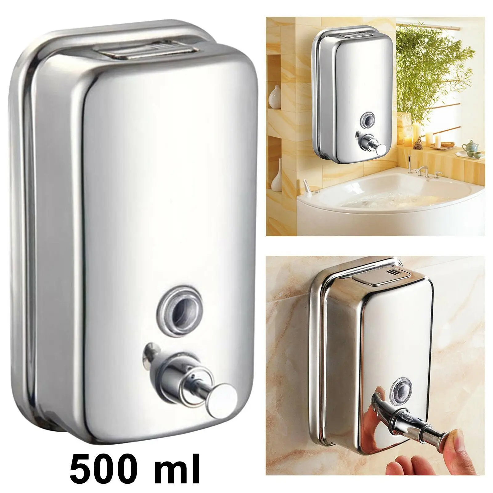 

1000ML Hotel Household Soap Dispenser Bathroom Hand Sanitizer Bottle Press Shampoo Shower Gel Box Wall Hanging Stainless Steel