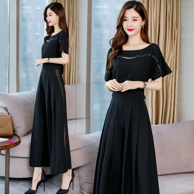 

Chiffon Loose Pants Set 2019 Summer New Style Western Style Goddess-Style Elegant Fashion High-waisted Culottes Two-Piece Set Fa