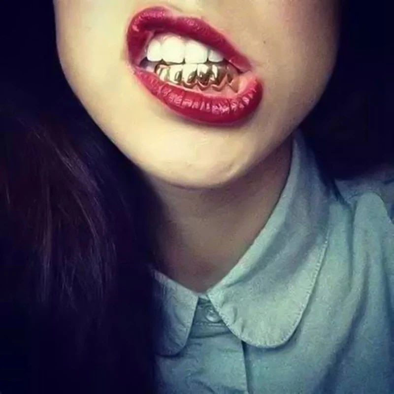 Hip Hop Gold Teeth Upper And Bottom Grills Dental Mouth Punk Teeth Caps Cosplay Party Tooth Rapper Body Jewelry Gift