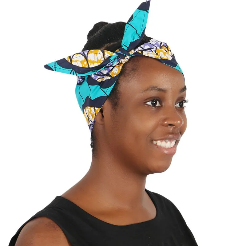 Африканская Женская печатная хлопковая головная повязка в виде чалмы ремешок для волос африканские тюрбаны батик окрашивание Племенной набивной платок