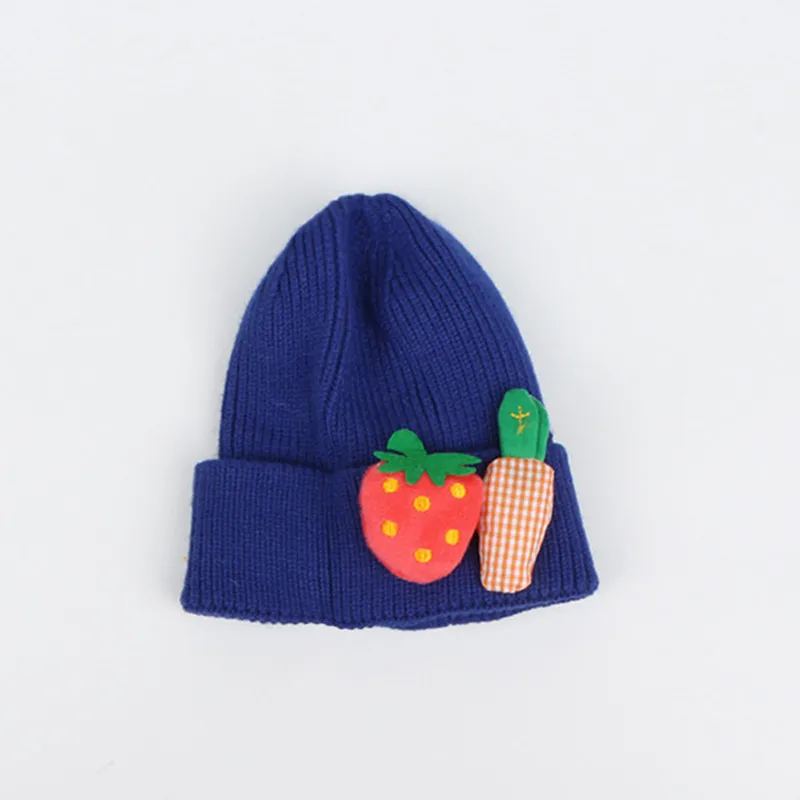 Зимние новые стильные детские утолщенные вязанные шапочки Skullies карамельного цвета клубники, шапка бини для детей и взрослых 07 - Цвет: Тёмно-синий