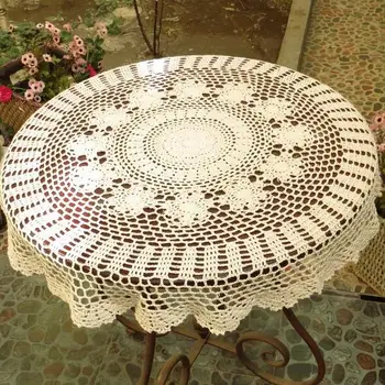 

Handmade Crochet Flowers Tablecloths Lace Round Table Cloth Home Cover Cloth Cotton Sofa Towel