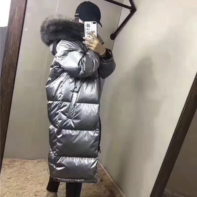 Новая зимняя длинная куртка-пуховик с воротником енота Nagymaros Ms. 930 - Цвет: Silver